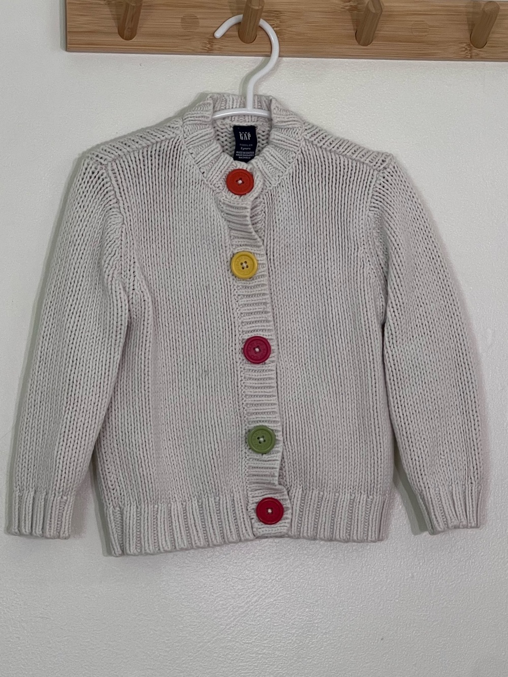 GAP vintage toddler Cream unisex Knit Cardigan with Multicolor Buttons size 2T